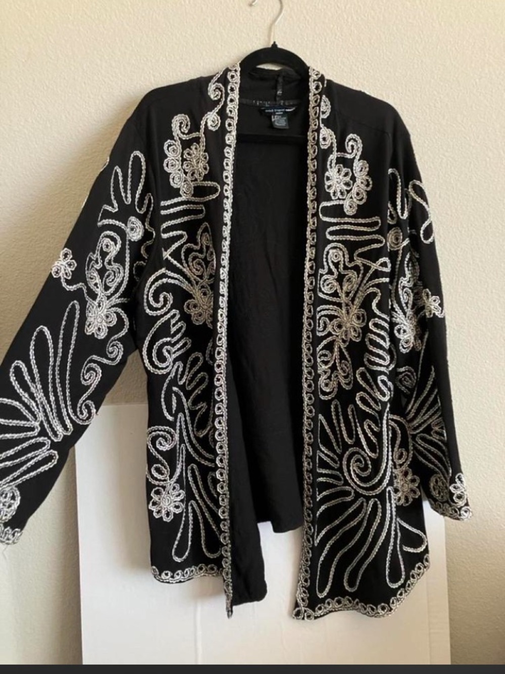 Saint Tropez West Black Open Embroidered Cardigan with White Accents